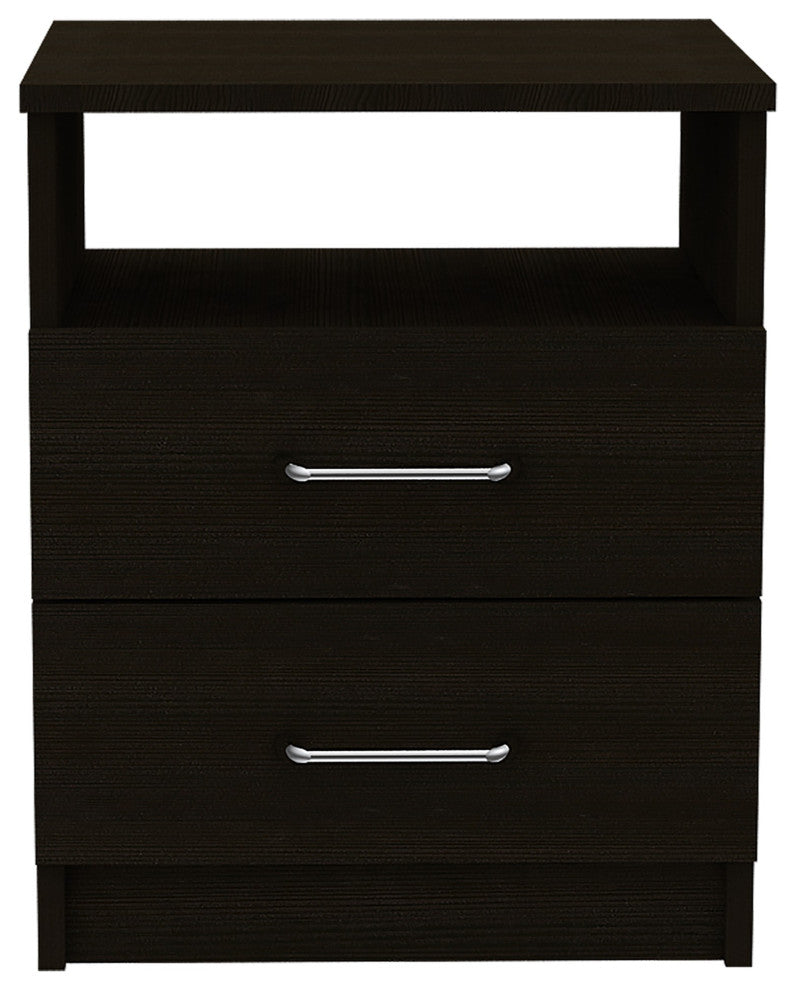Brown Open Compartment Two Drawer Nightstand