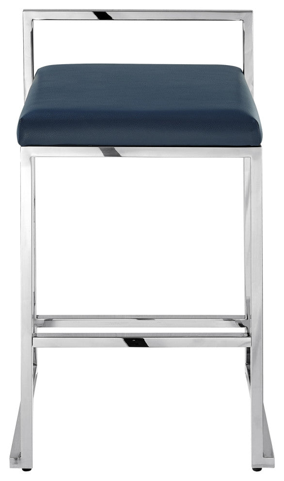 Inspired Home Dereck Bar Stool Geometric Frame, Navy and Chrome Leather PU