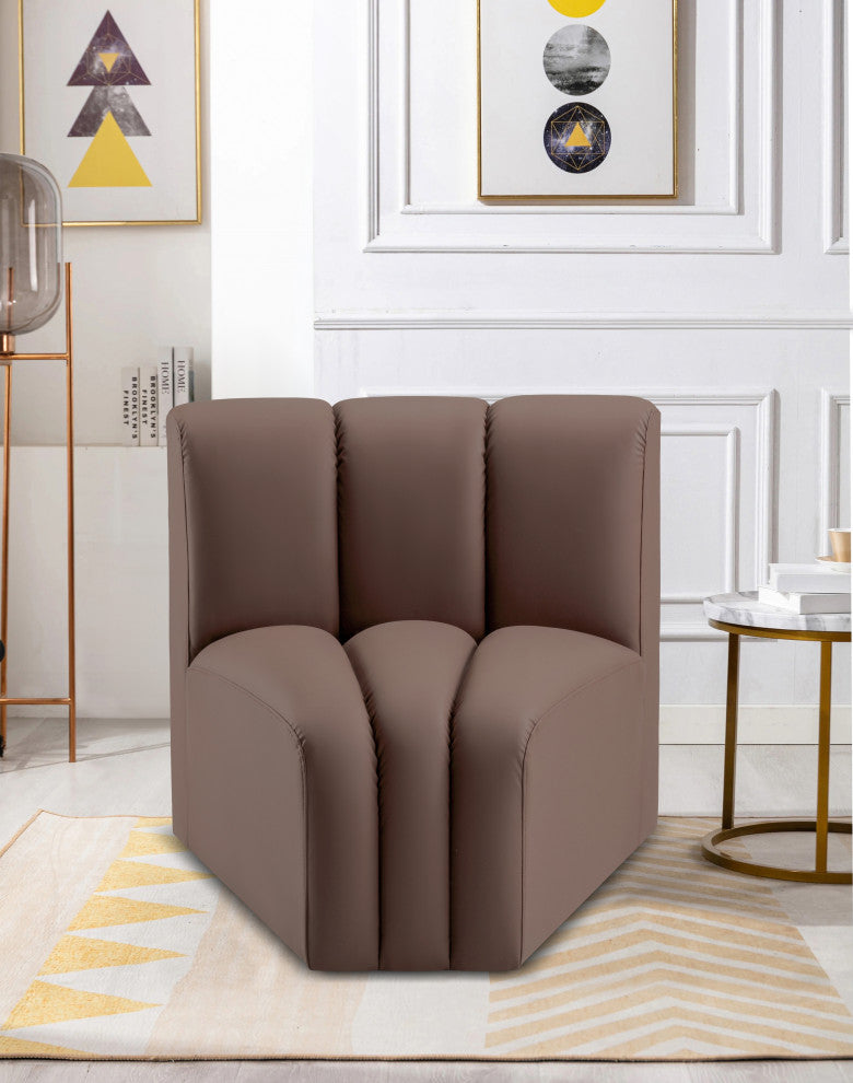 Arc Upholstered Modular Component, Brown, 1-Piece: Curved Corner, Vegan Leather