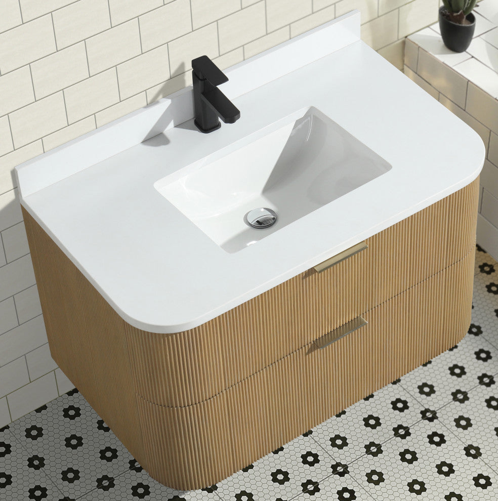 Ari Kitchen and Bath Chantal 36" Floating Bathroom Vanity Oak