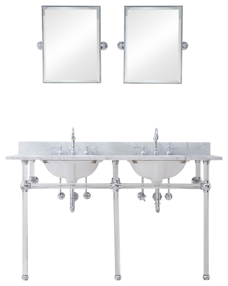 Embassy 60" Double Wash Stand, P-Trap, Countertop With Basin, Faucet, Mirror