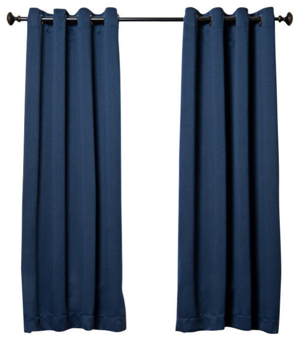 Solid Grommet Top Thermal Insulated Blackout Curtains, Navy, 63"