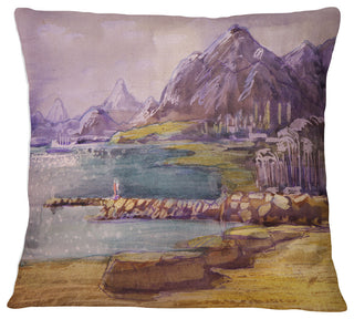 Purple Hills Landscape Printed Throw Pillow, 18"x18"