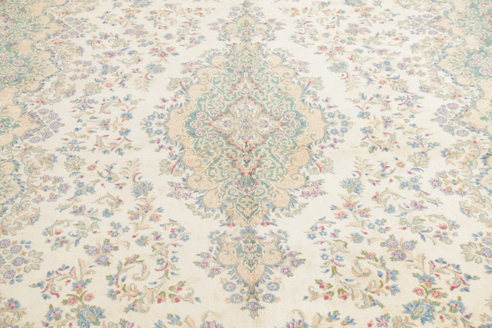 Consigned, Vintage-Style Traditional Hand-Woven Pakistani Area Rug, Beige, 13x21