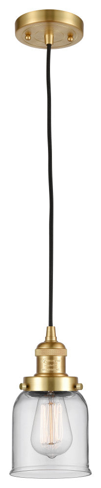 Small Bell 1 Light Mini Pendant, Satin Gold, Clear
