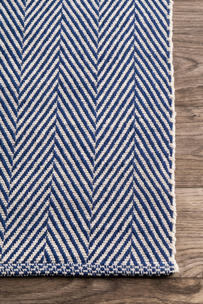 Nuloom Hand-Loomed Chalet Herringbone Cotton Flatwoven Rug, Navy 4'x6'