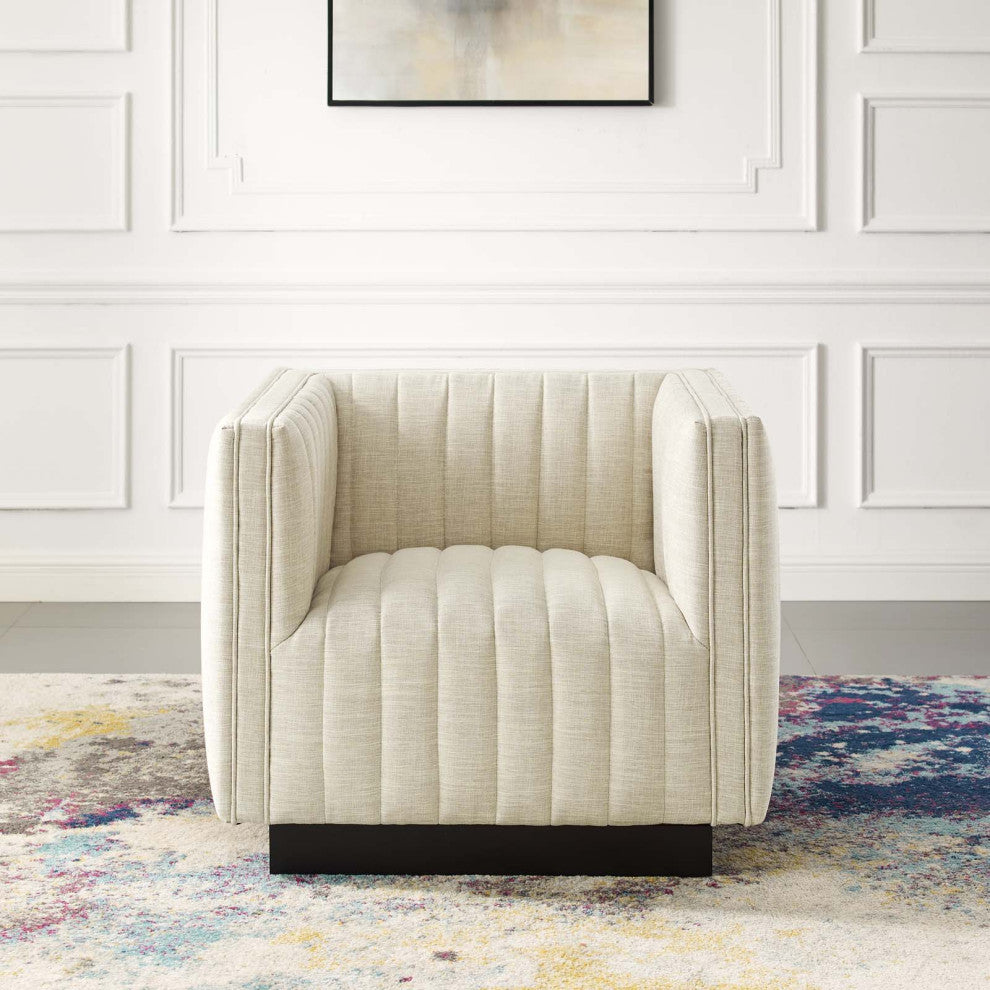 Tufted Armchair Accent Chair, Fabric, Beige, Modern, Living Lounge Hospitality