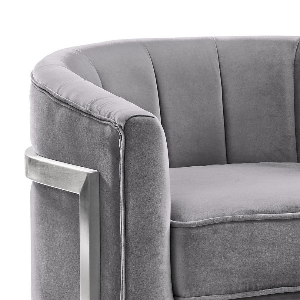 Benzara BM236857 18" Velvet Upholstered Curved Modern Accent Chair, Gray