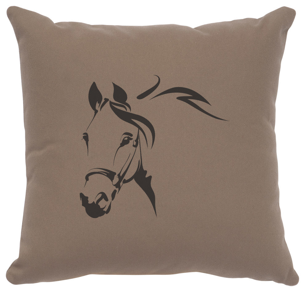 Image Pillow 16x16 Horse Profile Cotton Taupe