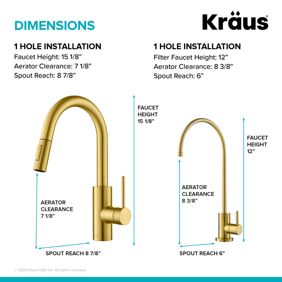 Oletto Pull-Down 1-Hole Kitchen Faucet, Brushed Brass, Water Dispenser Ff-100