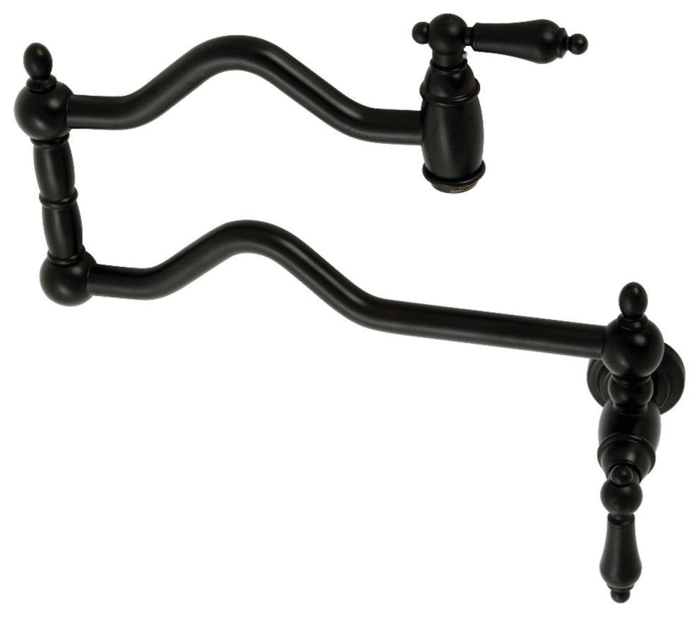 Kingston Brass KS2100AL Heritage Wall Mount Pot Filler, Matte Black