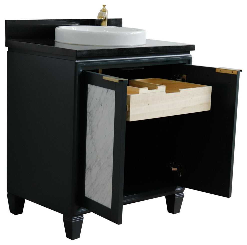 31" Single Sink Vanity, Dark Gray Finish With Black Galaxy Granite