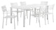 Benzara BM287800 Outdoor Dining Table, Chairs Set, White, Plank Seat and Backs