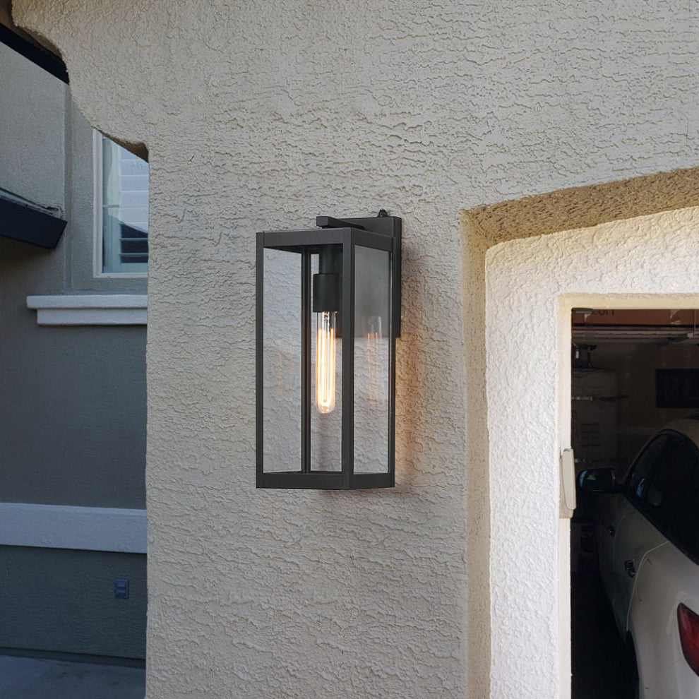 16.5" H 1-Light Dusk to Dawn Black Outdoor Wall Lantern Sconce