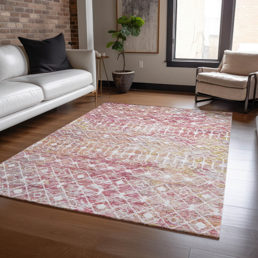 Machine Washable Indoor/Outdoor Chantille ACN1638 Pink 10' x 14' Rug