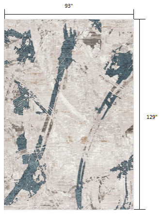 8"x11" Navy and Ivory Abstract Distressed Area Rug