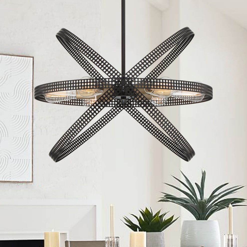 6-Light Unique Globe Pendant, Classic Black/Brass Dust