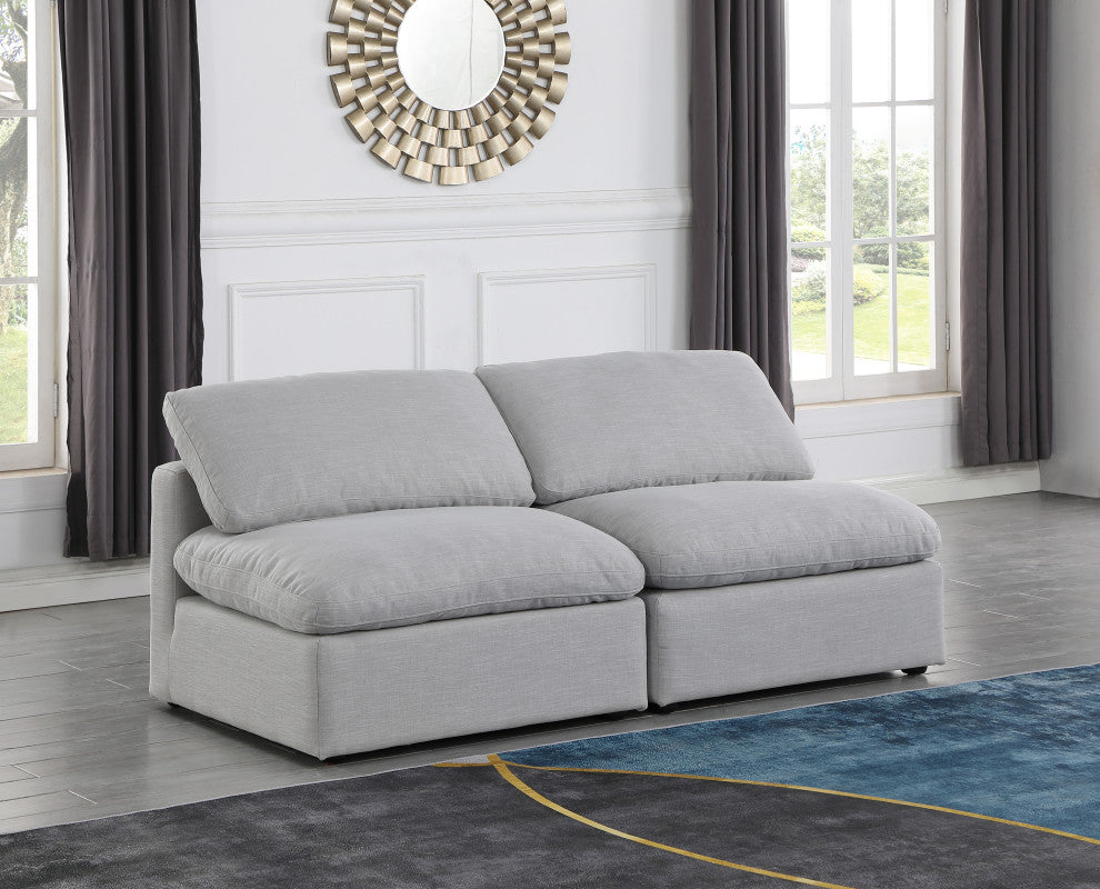 Indulge Upholstered Modular Sofa, Grey, 2-Piece: 2 Armless Chair, Down Stuffed Linen Textured Fabric