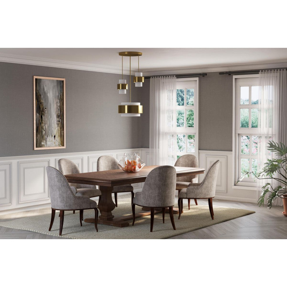 Silva Collection One-Light Brushed Bronze White Linen Shade Pendant