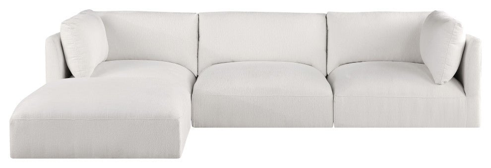 Ease Fabric Upholstered L-Shaped Modular Sectional, Cream, 3 Piece: 2 Corner, 1 Armless, 1 Ottoman