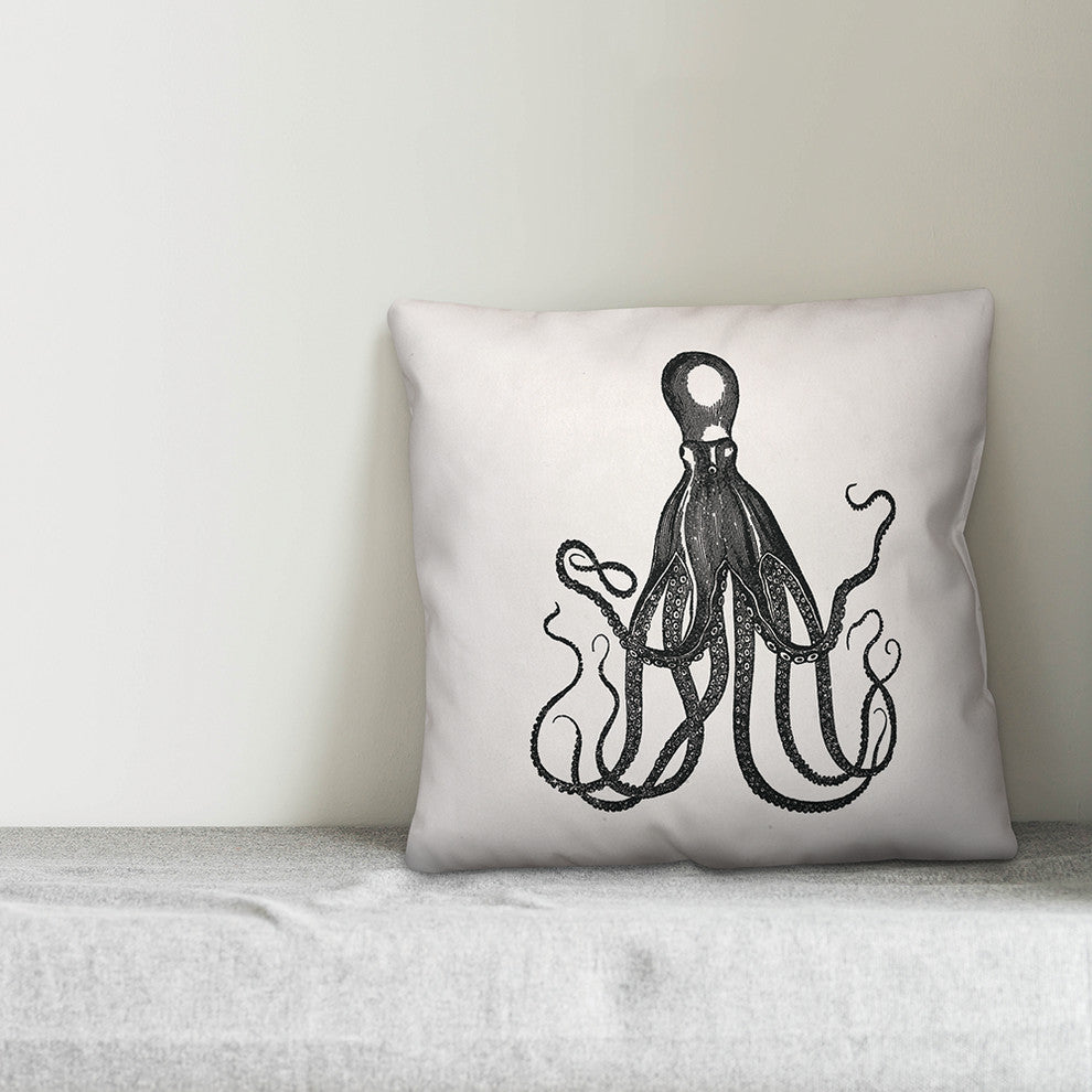 Gray Octopus Outdoor Throw Pillow, 18x18