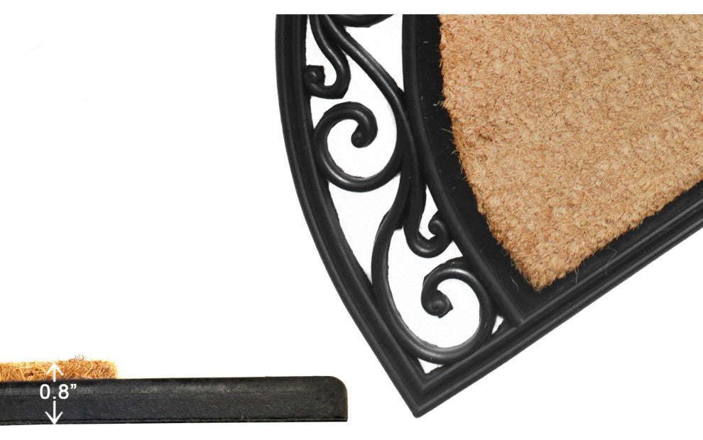 RugSmith Natural Moulded Fleur De Lis Border Half Round Doormat, 18"x30"
