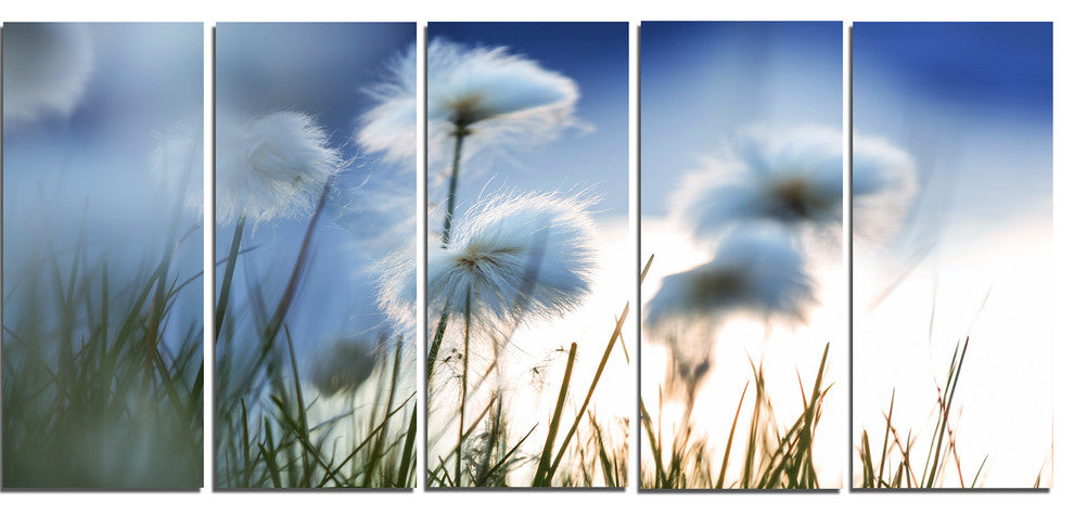 Beautiful Polar White Flowers, Floral Canvas Art Print, 60"x28", 5 Panels