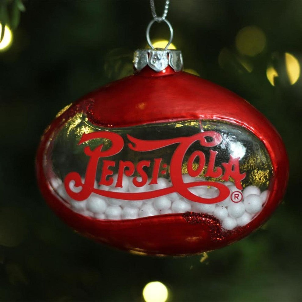 3" Red Pepsi Cola Disc Shaped Snow Filled Decorative Glass Christmas Ornament