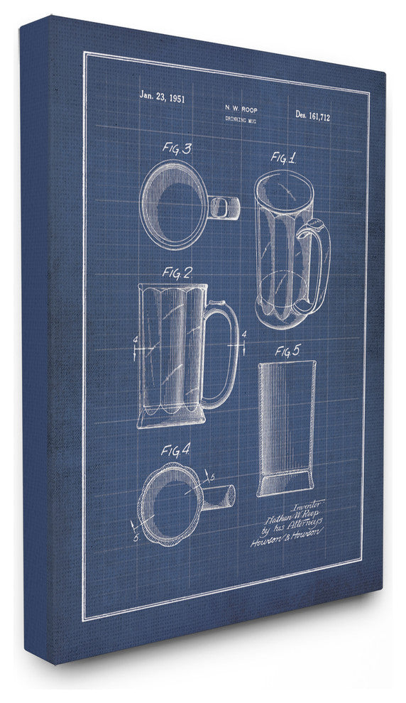 "Vintage Beer Mug Blueprint" Stretched Canvas Wall Art