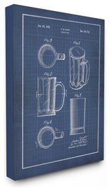"Vintage Beer Mug Blueprint" Stretched Canvas Wall Art