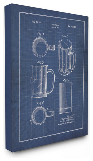 "Vintage Beer Mug Blueprint" Stretched Canvas Wall Art