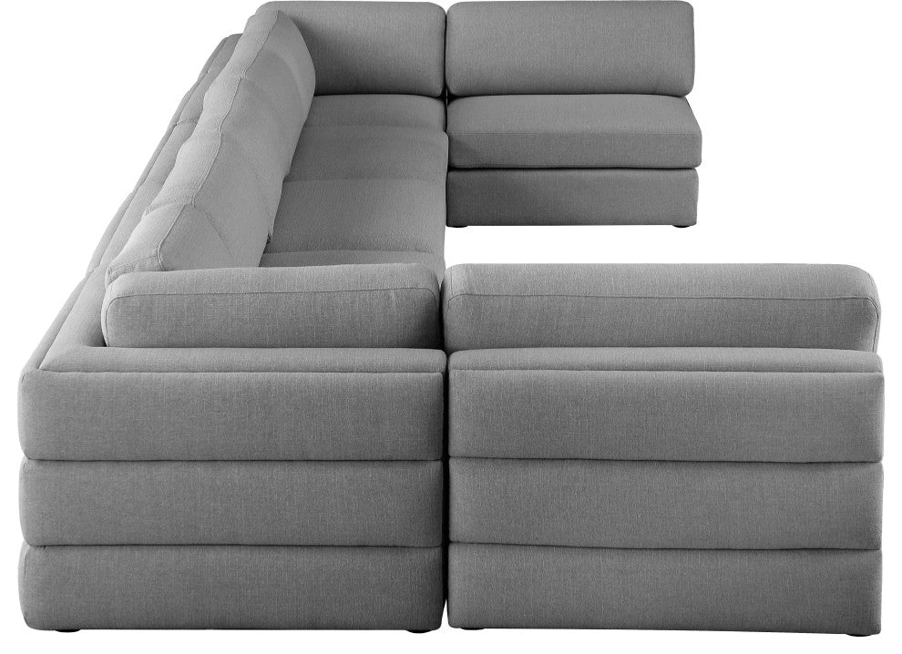 Beckham Linen Textured Fabric 7-Piece Modular U-Shaped Sectional, Grey