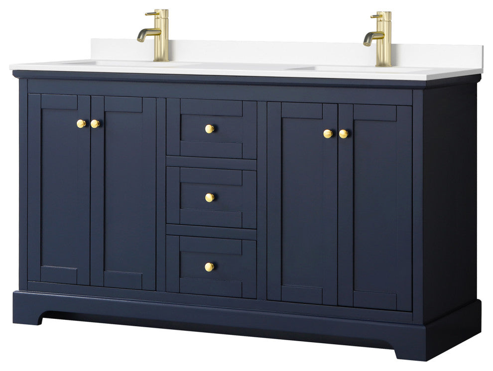 Avery 60" Dark Blue DBL Vanity, White Cultured Marble Top