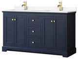 Avery 60" Dark Blue DBL Vanity, White Cultured Marble Top
