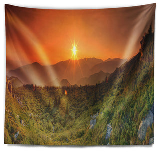 Summer in Mountains Panorama Abstract Wall Tapestry, 39"x32"