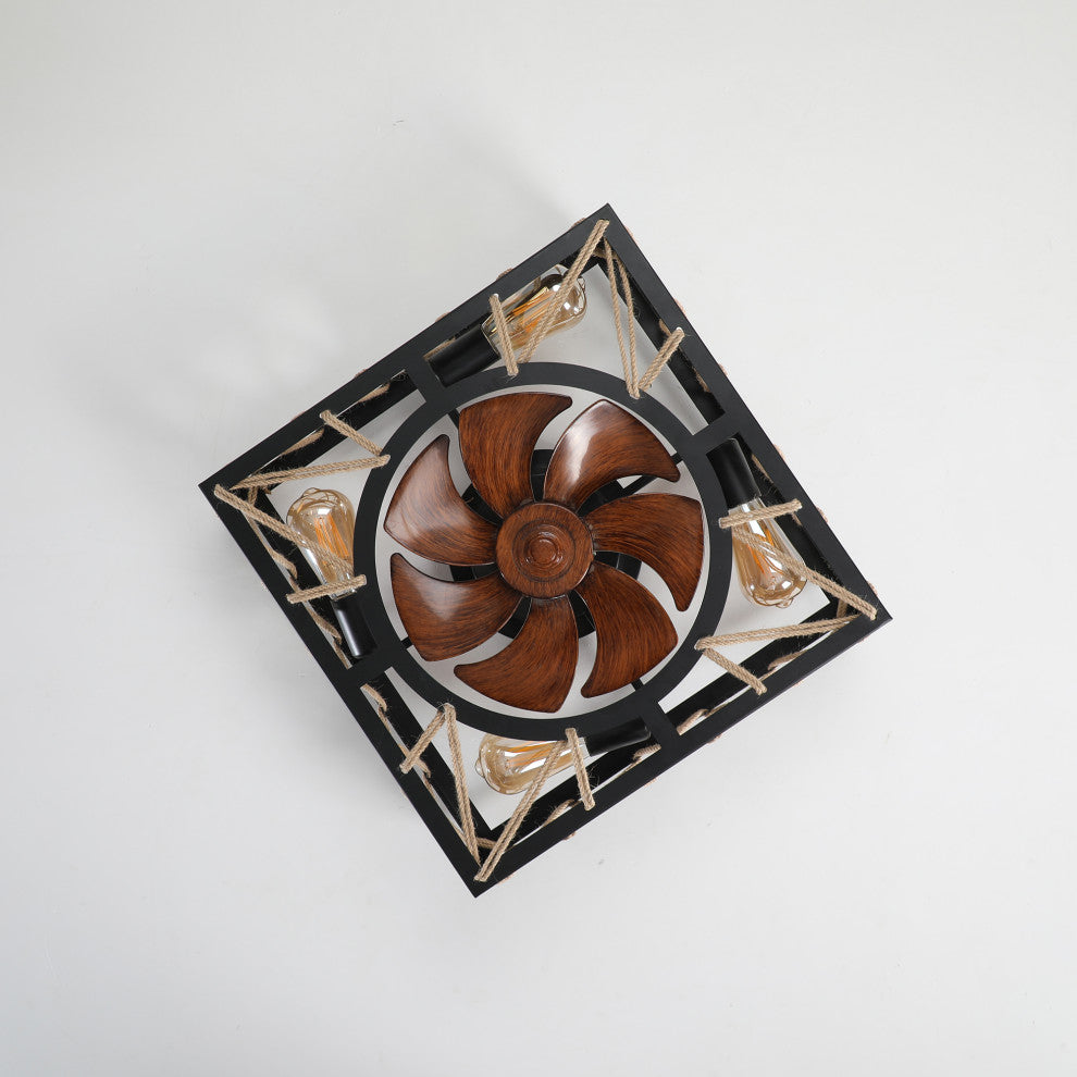 18 in. W x 6 in. H Iron Ceiling Fan in Black with LED Lights