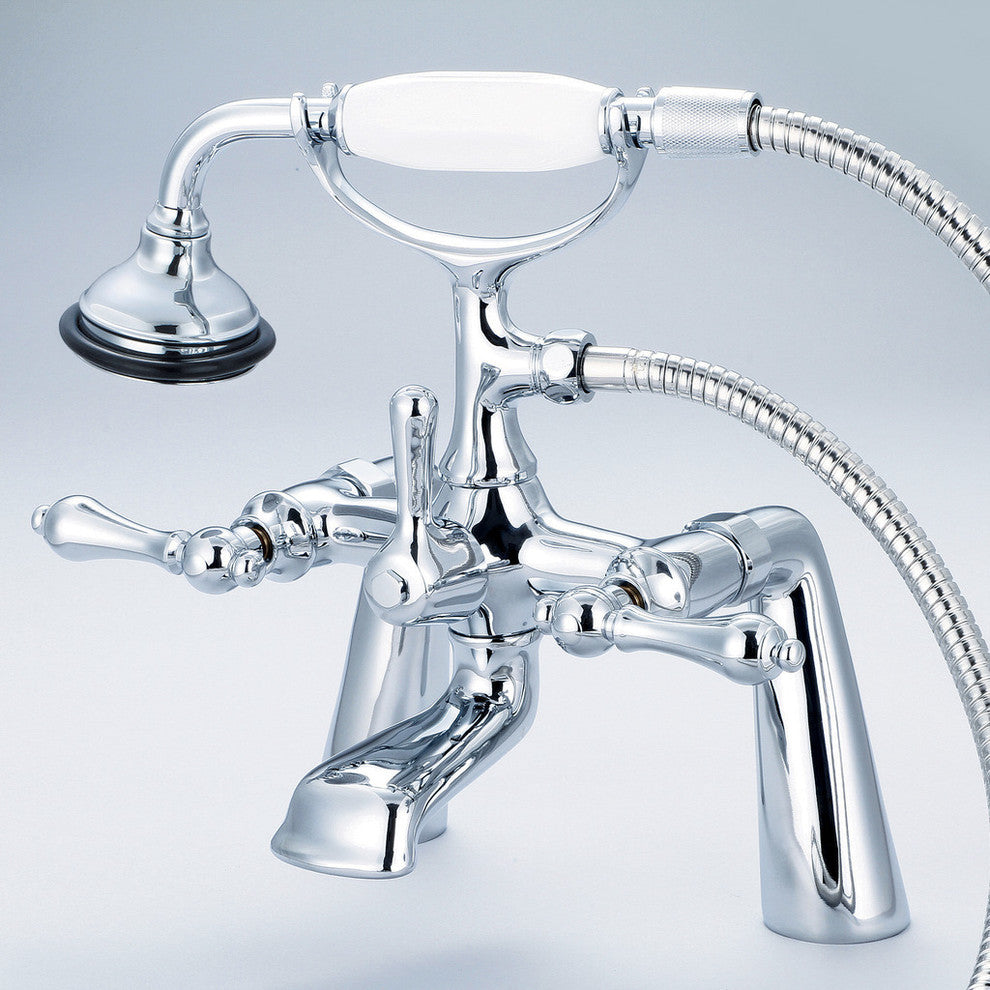 Vintage Classic Deck Mount Tub Faucet With Handshower, Hand Polished, Richly Tri