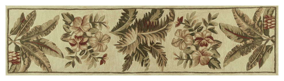 10' Ivory Hand Tufted Tropical Indoor Runner Rug