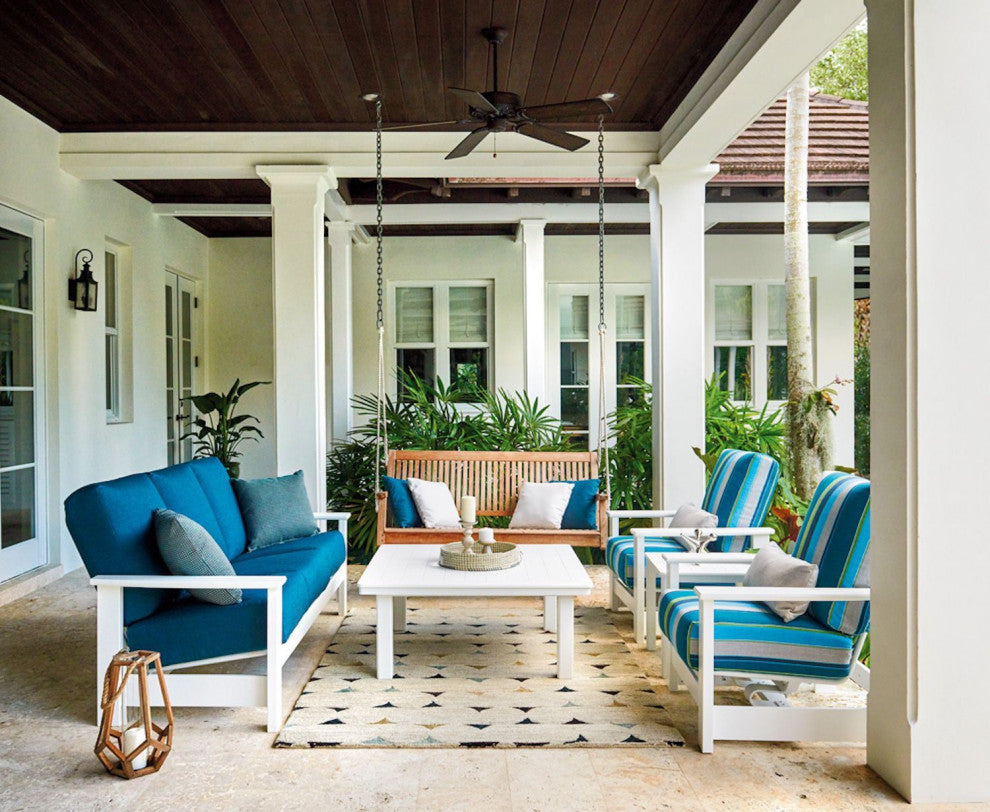 Leeward Deep Seat 3-Seat Outdoor Sofa, Copeland Chambray/Snow