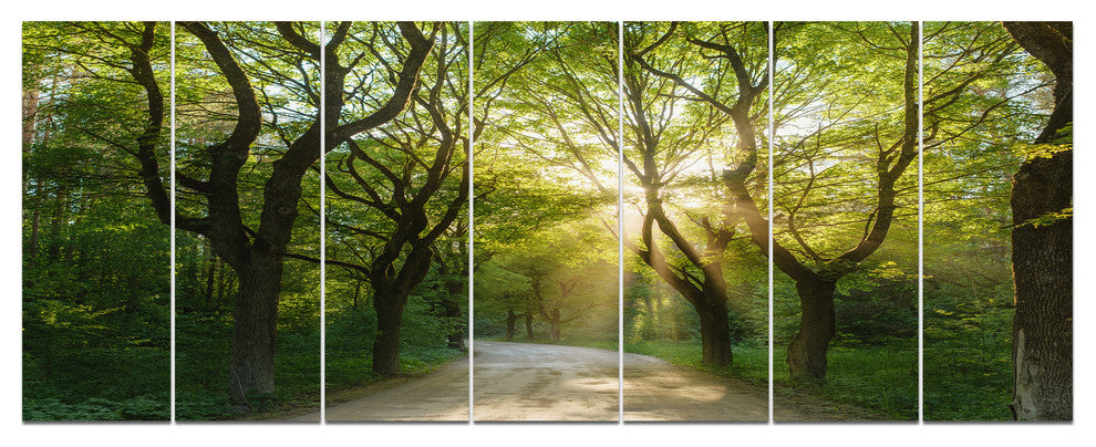 Evening in Green Forest, Landscape Canvas Art Print, 83"x32", 7 Panels