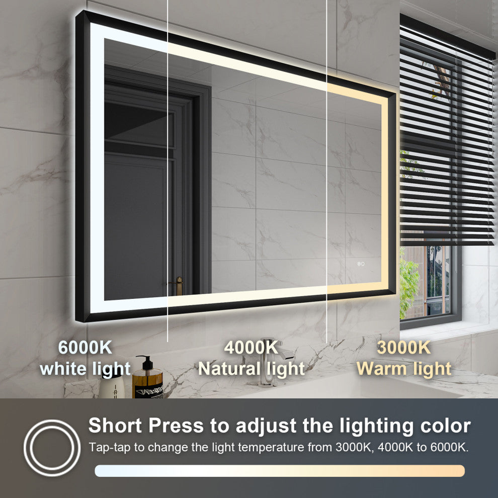 Beveled Bathroom LED Mirror Framed, Backlit and Front Light, Matte Black, 40"x32"