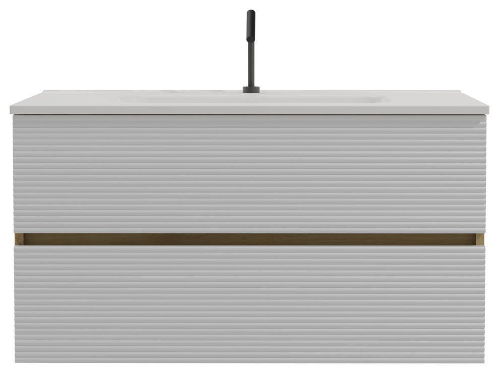 Wall-Mounted Bathroom Vanity Set with Integrated Ceramic Sink, White, 36"
