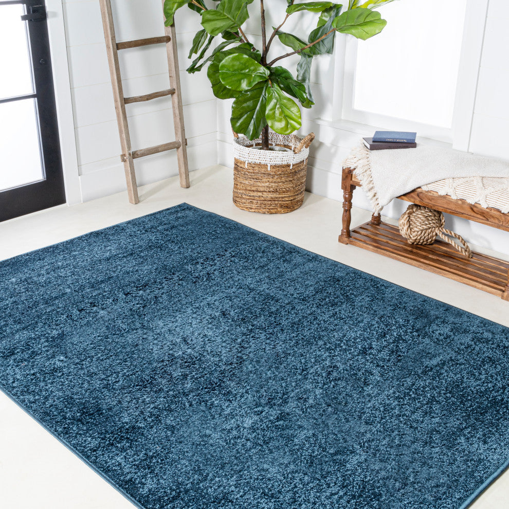 Haze Solid Low-Pile Runner Rug, Navy, 9 X 12