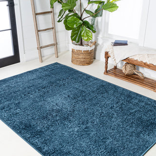 Haze Solid Low-Pile Runner Rug, Navy, 9 X 12