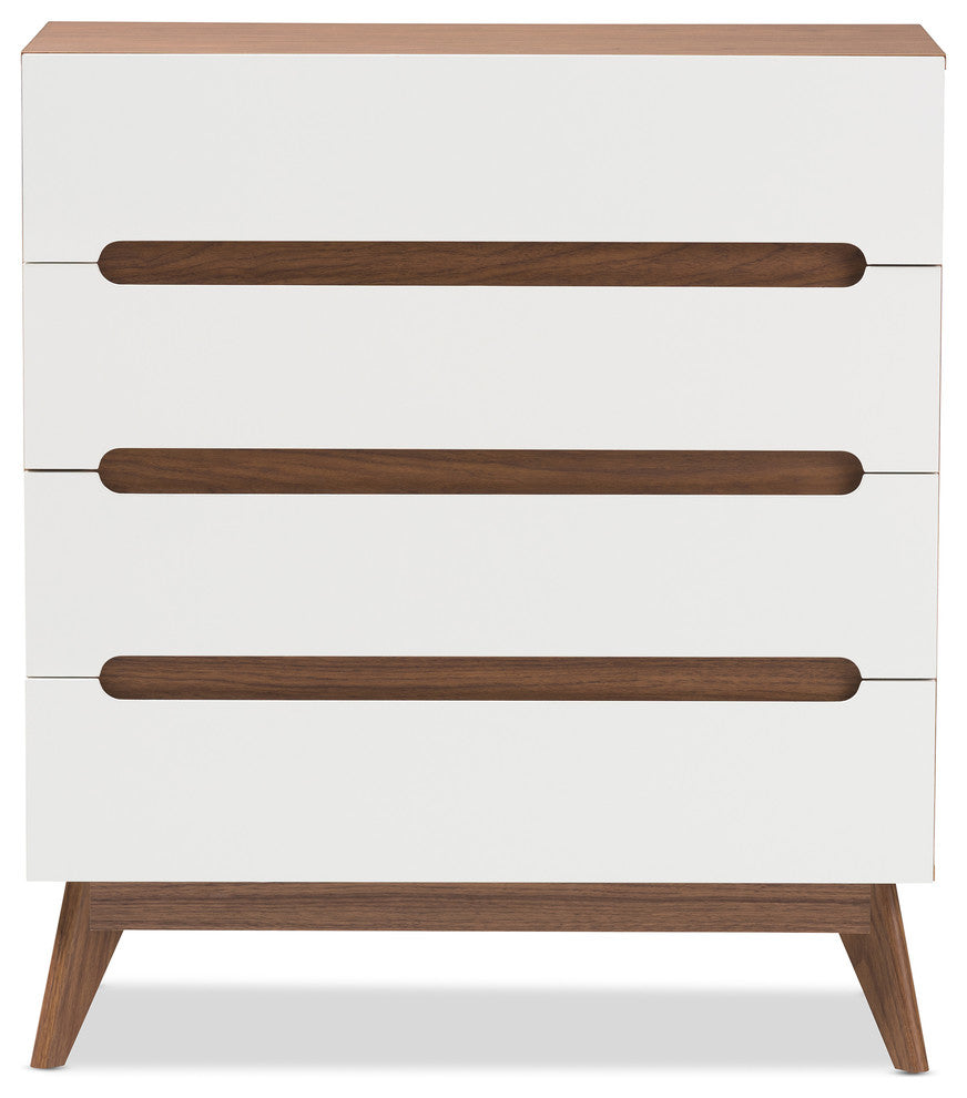 Calypso Mid-Century Modern White and Walnut Wood 4-Drawer Storage Chest