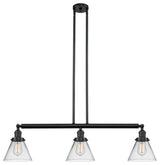 Large Cone 3-Light Island Light, Clear Glass, Matte Black