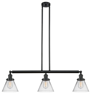 Large Cone 3-Light Island Light, Clear Glass, Matte Black