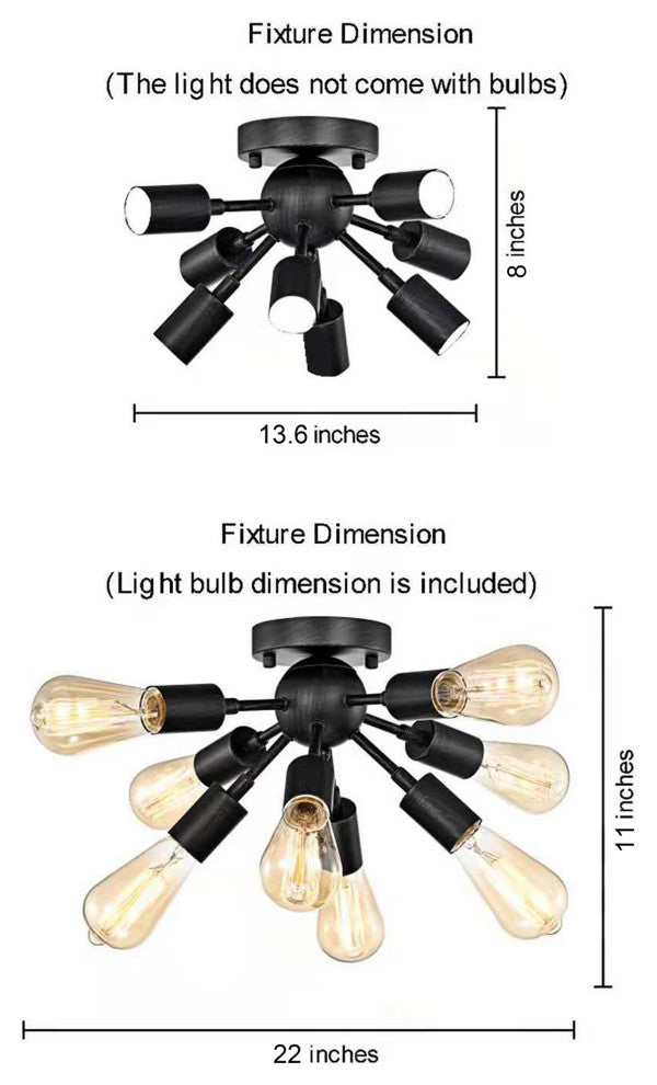Sami Sputnik Antique Black 8-Light Industrial Flush Mount