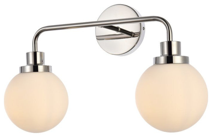 Helen 2-Light Bath Sconce, Polished Nickel With Frosted Shade