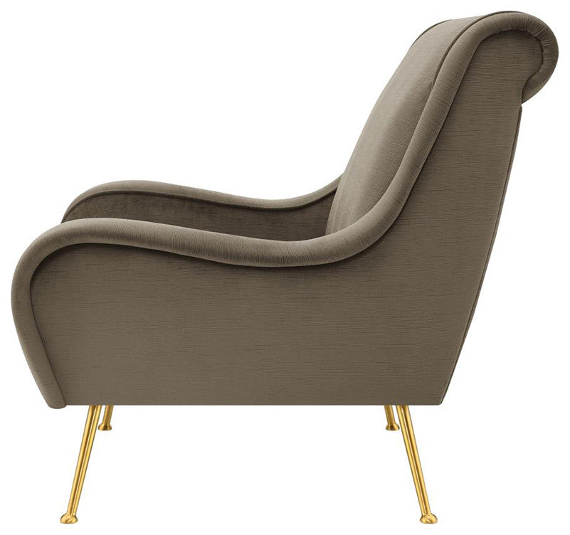 Upholstered Saddle Arms Accent Chair, Truffle and Gold